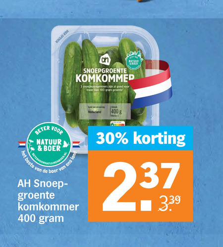 snackkomkommer 3 30 100 400 snoepgroente komkommer groente land nederland beter natuur boer snoep folder aanbieding bij Albert Heijn