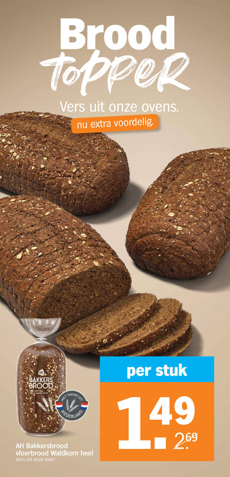 brood vers ovens bakkers dag krokante korst tarwe bakkersbrood vloerbrood waldkorn oven stuk folder aanbieding bij Albert Heijn