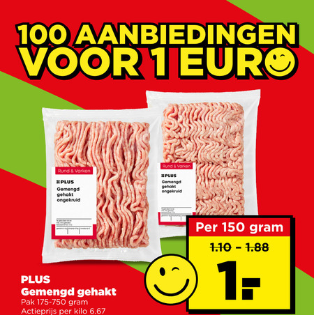 gemengd gehakt 1 100 150 rund varken ongekruid gebruiken gekoeld gewicht pak actieprijs kilo folder aanbieding bij Plus