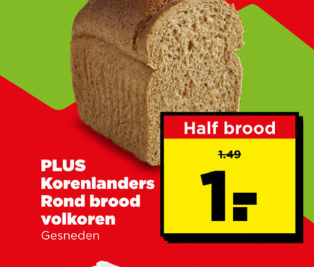 brood korenlanders rond volkoren gesneden folder aanbieding bij Plus
