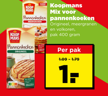 Koopmans   pannenkoekenmix folder aanbieding bij  Plus - details