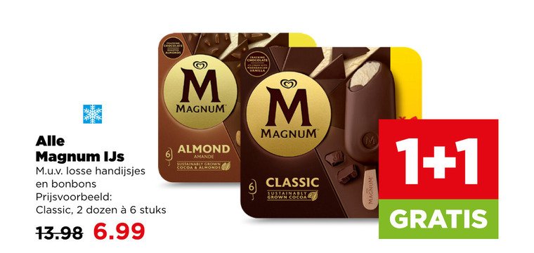 magnum ijslollies 1 2 6 ijs handijsjes bonbons classic dozen stuks almond grown cocoa almonds folder aanbieding bij Plus Magnum ijslollies folder aanbieding bij Plus - details