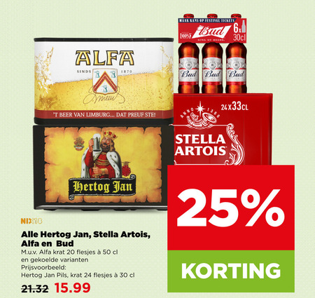 Alfa   flesje bier, blikje bier folder aanbieding bij  Plus - details