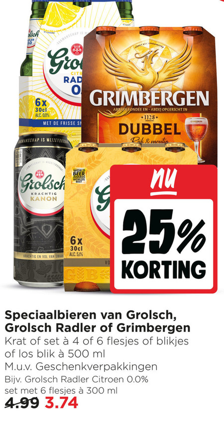 grolsch grimbergen speciaalbieren 4 6 25 300 500 0.0 6x frisse abbaye abdij opgericht 1128 dubbel meesterschap kanon world beer awards worlds 5 1 b radler krat blikjes blik ml geschenkverpakkingen citroen folder aanbieding bij Jumbo Grimbergen speciaalbier folder aanbieding bij Jumbo - details