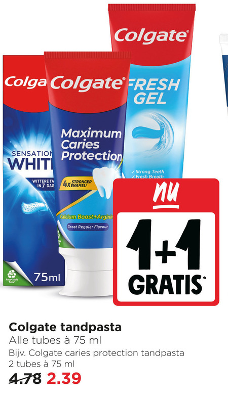 colgate tandpasta 1 2 7 fresh caries sensation protection white dag recyclable 75ml tube calcium boost regular flavour tubes ml gel strong breath folder aanbieding bij Jumbo Colgate tandpasta folder aanbieding bij Jumbo - details
