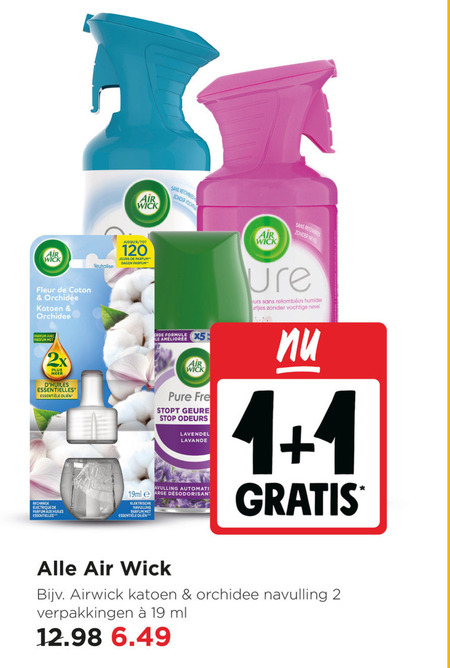 airwick luchtverfrisser 1 2 19 120 air wick neutralise fleur katoen orchidee parfum avec 2x essentielles olien recharge electrique aux huiles dagen sans vache formule le stopt geuren stop odeurs lavendel lavande navulling elektrische nevel humides vochtige ml folder aanbieding bij Jumbo Airwick luchtverfrisser folder aanbieding bij Jumbo - details