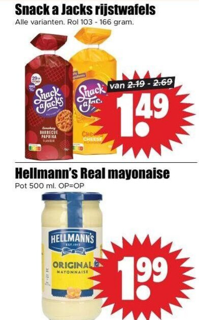 Hellmans   mayonaise, rijstwafels folder aanbieding bij  Dirk - details