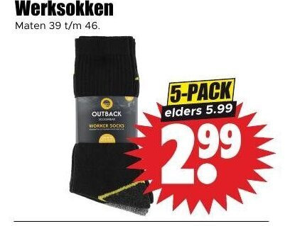 werksokken 5 46 maten outback worker socks pack elders 5.99 folder aanbieding bij Dirk