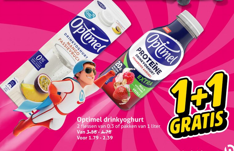 Optimel   drinkyoghurt folder aanbieding bij  Hoogvliet - details