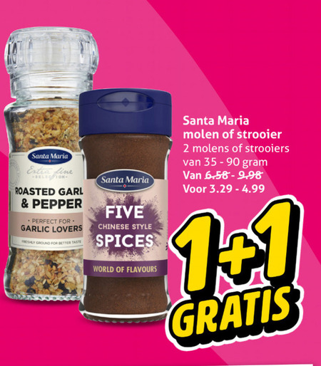 santa maria kruiden 1 2 35 90 fine roasted pepper for garlic lovers freshly ground taste five chinese style spices world flavours molen strooier molens strooiers folder aanbieding bij Hoogvliet Santa Maria kruiden folder aanbieding bij Hoogvliet - details