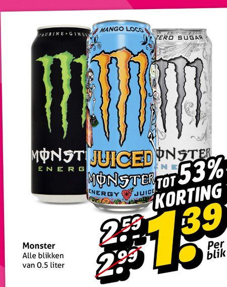 Monster   energiedrank folder aanbieding bij  Hoogvliet - details
