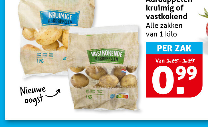 aardappelen 1 kruimige vastkokende nieuwe oogst kruimig vastkokend zakken kilo zak folder aanbieding bij Hoogvliet