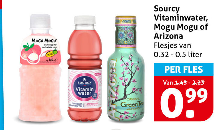 sourcy mogu arizona fruitdrank 99 vitamin water original green tea vitaminwater liter fles folder aanbieding bij Hoogvliet Sourcy fruitdrank folder aanbieding bij Hoogvliet - details