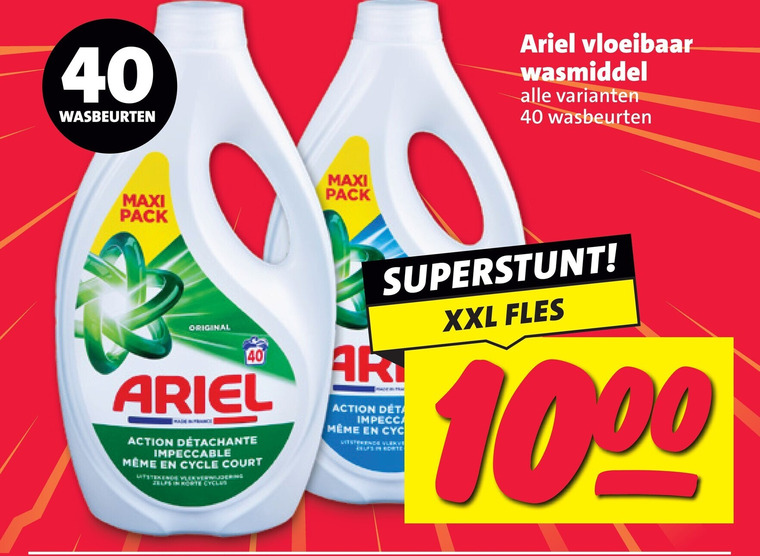 ariel wasmiddel 10 40 wasbeurten vloeibaar maxi pack original action impeccable cycle art xxl fles folder aanbieding bij Nettorama Ariel wasmiddel folder aanbieding bij Nettorama - details