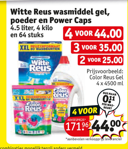 witte reus color wasmiddel 2 3 4 64 gel poeder power caps liter kilo stuks xxl wasbeurten be wasbeurt ml folder aanbieding bij Kruidvat Color Reus wasmiddel folder aanbieding bij Kruidvat - details