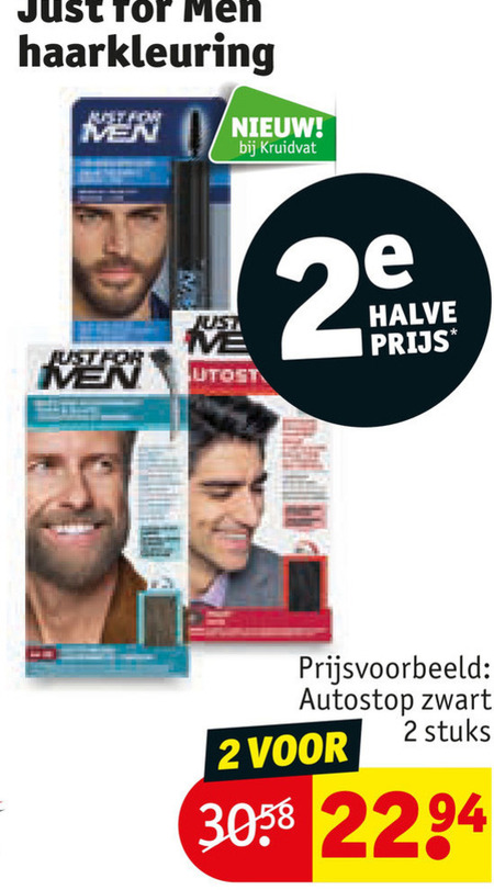 just for men haarkleuring 2 kruidvat halve autostop zwart stuks folder aanbieding bij Kruidvat Just for Men haarkleuring folder aanbieding bij Kruidvat - details