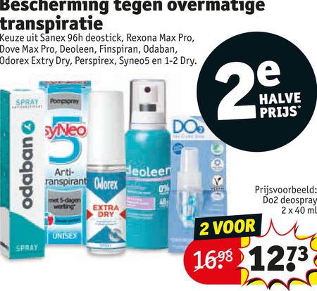 deoleen odaban 1-2 dry do2 odorex perspirex dove deodorant 2 5 40 bescherming overmatige transpiratie sanex deostick rexona pro syneo5 spray dagen werking unisex halve deospray ml folder aanbieding bij Kruidvat Odaban deodorant folder aanbieding bij Kruidvat - details