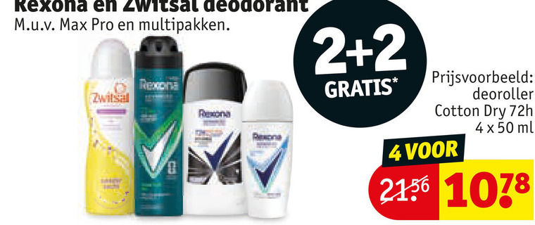 rexona zwitsal deodorant 2 4 50 pro multipakken deoroller cotton dry 72h ml folder aanbieding bij Kruidvat Rexona deodorant folder aanbieding bij Kruidvat - details
