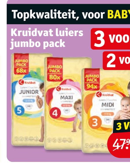 kruidvat huismerk luiers 2 3 4 5 jumbo pack 80x junior maxi midi folder aanbieding bij Kruidvat Kruidvat Huismerk luiers folder aanbieding bij Kruidvat - details