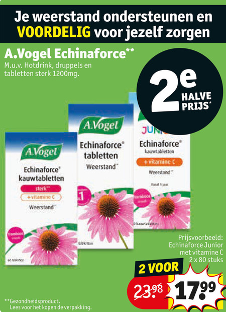 voedingssupplement 1 2 80 weerstand ondersteunen jezelf a.vogel echinaforce hotdrink druppels tabletten kauwtabletten vitamine gezondheidsproduct halve lees junior stuks folder aanbieding bij Kruidvat
