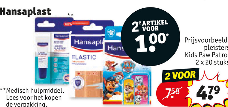 hansaplast pleisters 2 20 100 elastic hans artikel kids paw patrol stuks medisch hulpmiddel lees folder aanbieding bij Kruidvat Hansaplast pleister folder aanbieding bij Kruidvat - details