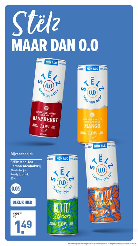 stelz hard seltzer 25 30 250 0.0 calorie alcohol sparkling water with hint raspberry natural iced tea lemon alcoholvrij ready to drink zero sugar mango classic bekijk peach dagen voorafgaand folder aanbieding bij Gall & Gall Stelz hard seltzer folder aanbieding bij Gall & Gall - details