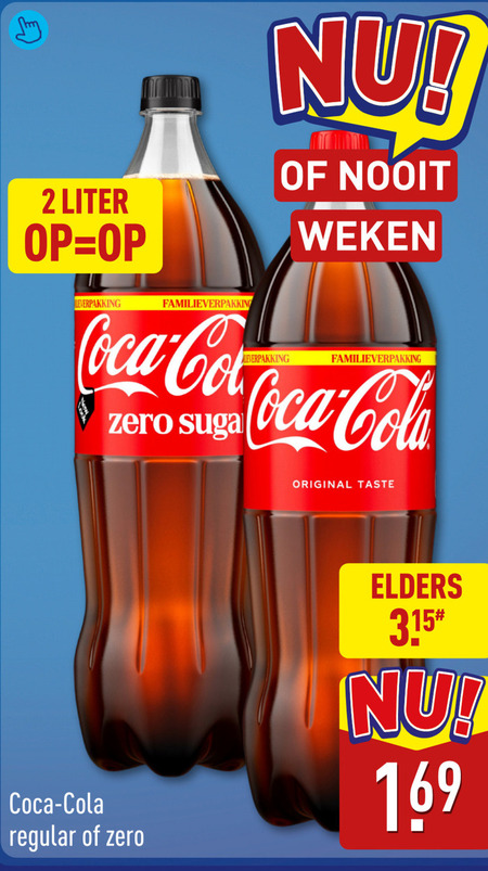 coca-cola cola 2 liter weken familieverpakking coca zero original taste regular elders folder aanbieding bij Aldi Coca-Cola cola folder aanbieding bij Aldi - details