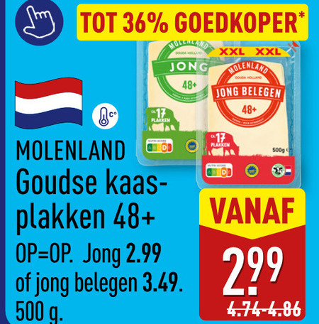 kaasplakken 17 36 500 goedkoper xxl jong 48 belegen molenland goudse kaas folder aanbieding bij Aldi