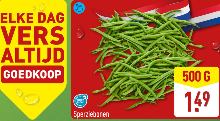 sperziebonen 500 dag vers planet proof folder aanbieding bij Aldi