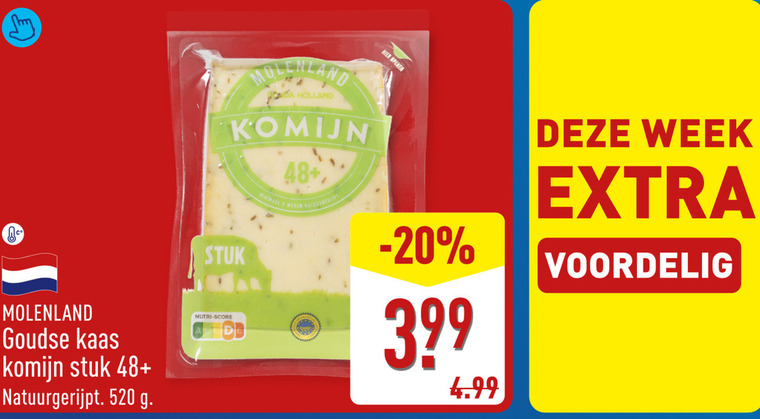 kruidenkaas 4 molenland goudse kaas komijn stuk 48 natuurgerijpt da holland minimaal weken week nutri score folder aanbieding bij Aldi