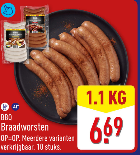 braadworst 10 xxl bbq stadion worst cai braadworsten meerdere stuks 1.1 folder aanbieding bij Aldi