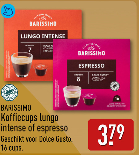 barissimo dolce gusto capsules 7 8 16 379 coffee experts lungo intense intensity espresso nature koffiecups cups compatible with machines folder aanbieding bij Aldi Barissimo dolce gusto capsules folder aanbieding bij Aldi - details