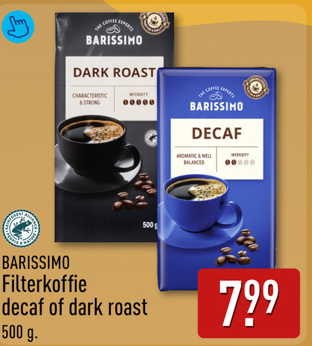barissimo koffie 500 coffee experts dark roast strong intensity decaf rest nature filterkoffie aromatic well balanced folder aanbieding bij Aldi Barissimo koffie folder aanbieding bij Aldi - details