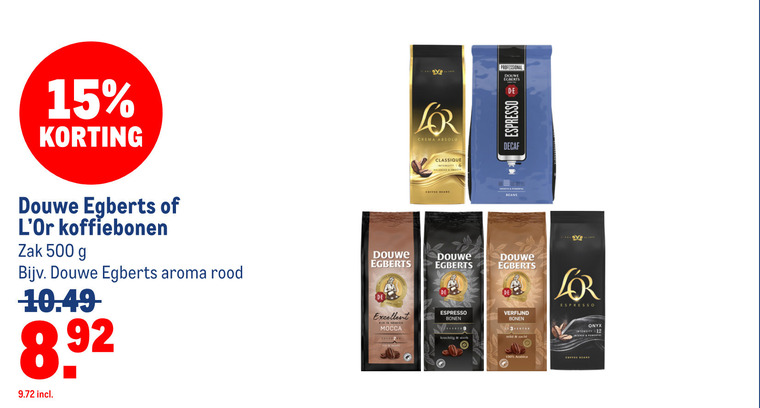 douwe egberts l or koffiebonen 12 15 500 zak aroma rood excellent arabica mocca professional crema absolu classique coffee espresso decaf beans bonen verfijnd onyx intensity folder aanbieding bij Makro Douwe Egberts L Or koffiebonen folder aanbieding bij Makro - details