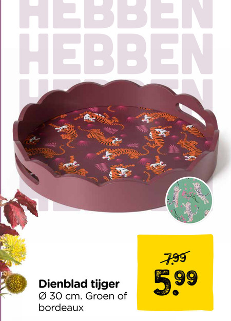 dienblad 30 tijger cm groen bordeaux 5.99 folder aanbieding bij Xenos