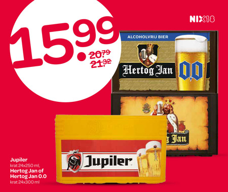 hertog jan jupiler alcoholvrij bier krat 2132 ml 0.0 nix18 00 folder aanbieding bij Spar Jupiler krat bier, alcoholvrij bier folder aanbieding bij Spar - details