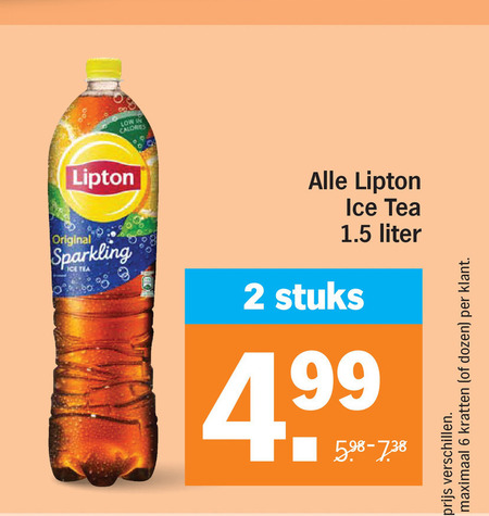 lipton ice tea 2 6 calories original sparkling liter stuks maximaal kratten dozen folder aanbieding bij Albert Heijn Lipton ice tea folder aanbieding bij Albert Heijn - details