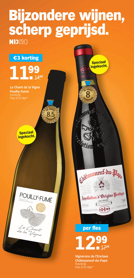 witte wijn rode 3 8 wijnen scherp geprijsd nix18 le chant la vigne pouilly frankrijk fles liter ingekocht appellation du pape millesime vignerons folder aanbieding bij Albert Heijn