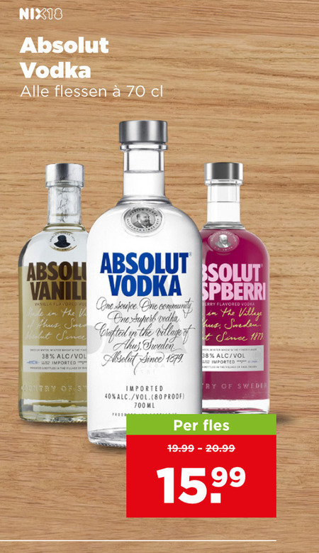 absolut wodka 40 80 700 nix18 vodka flessen vanilla one source community superb salut village sweden since crafted imported proof ml fles folder aanbieding bij Plus Absolut wodka folder aanbieding bij Plus - details