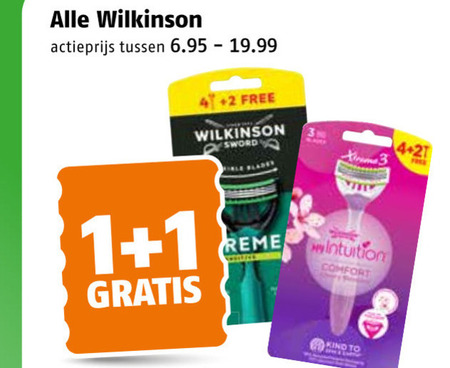 wilkinson heren handscheerapparaten scheermesjes dames handscheerapparaat 1 3 4 actieprijs 2 free sword intuition comfort kino to folder aanbieding bij Poiesz Wilkinson scheermesjes, dames handscheerapparaat folder aanbieding bij Poiesz - details