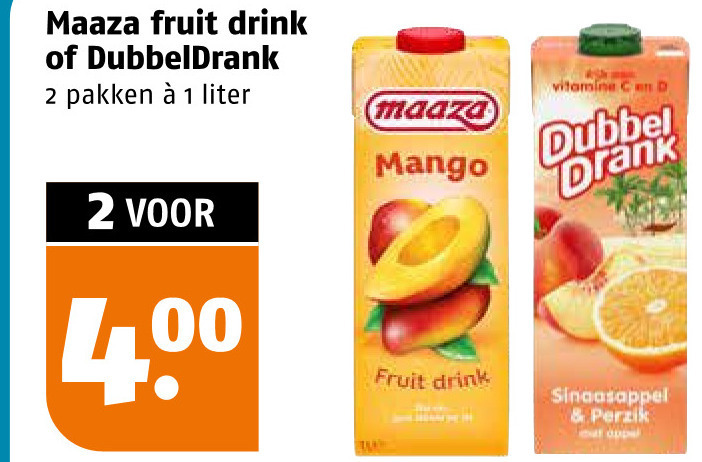 maaza dubbeldrank fruitdrank 1 2 400 fruit drink pakken liter vitamine mango dubbel drank sinaasappel perzik folder aanbieding bij Poiesz Maaza fruitdrank folder aanbieding bij Poiesz - details