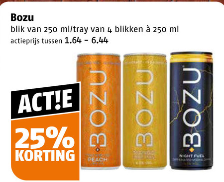 bozu hard seltzer 4 25 250 blik ml tray blikken actieprijs peach night fuel folder aanbieding bij Poiesz Bozu hard seltzer folder aanbieding bij Poiesz - details