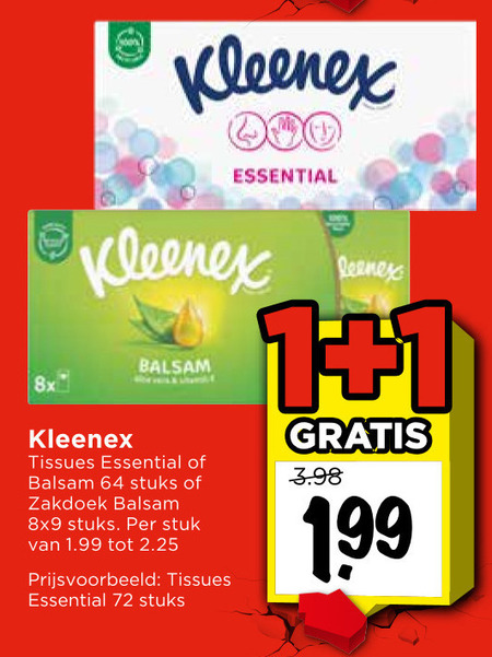 kleenex tissues 1 64 essential 8x balsem stuks zakdoek stuk folder aanbieding bij Vomar Kleenex tissue folder aanbieding bij Vomar - details