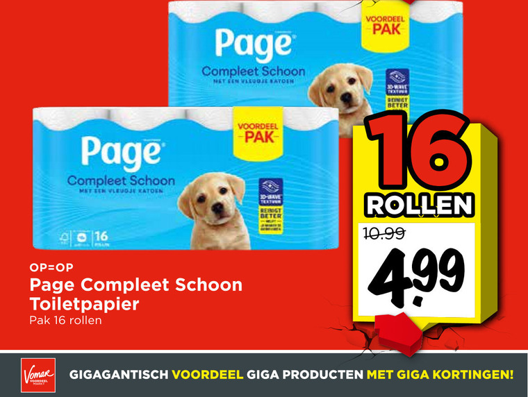 page toiletpapier 16 30 voordeel pak schoon baton vleugje katoen to rollen beter wave giga folder aanbieding bij Vomar Page toiletpapier folder aanbieding bij Vomar - details