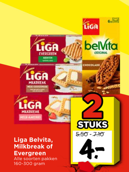 liga melkbiscuit 2 4 evergreen milkbreak melk belvita soorten pakken original chocolade stuks folder aanbieding bij Vomar Liga melkbiscuit folder aanbieding bij Vomar - details