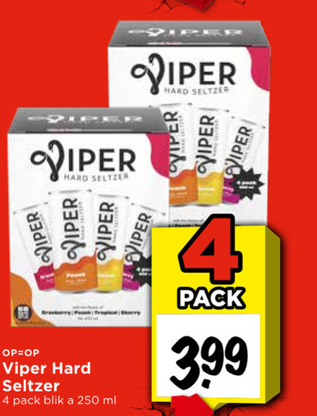 viper hard seltzer 4 250 pack blik ml 3.99 folder aanbieding bij Vomar Viper hard seltzer folder aanbieding bij Vomar - details