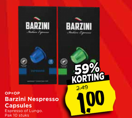 barzini koffiecups 10 100 nespresso capsules espresso lungo pak stuks folder aanbieding bij Vomar Barzini koffiecups folder aanbieding bij Vomar - details