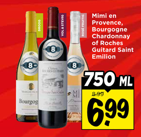 witte wijn rode rose 8 750 hamer stevig guitard rosee fruitig mimi provence bourgogne chardonnay roches saint emilion ml 6 99 folder aanbieding bij Vomar