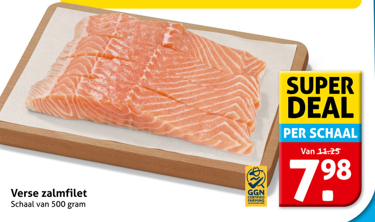 zalmfilet 500 verse schaal certified farming super deal folder aanbieding bij Hoogvliet