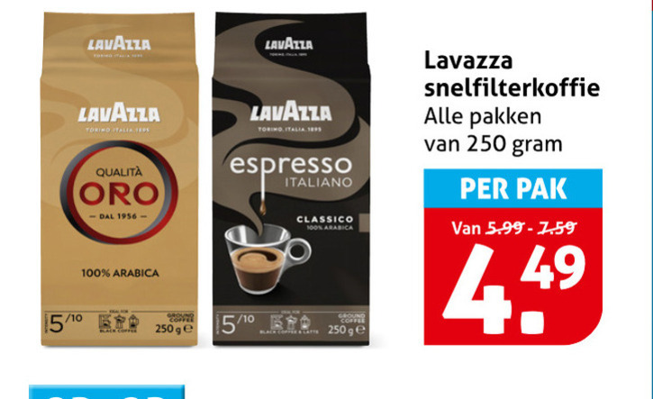lavazza koffie 10 100 250 torino italia qualita arabica espresso grown ge italiano classico ground black coats snelfilterkoffie pakken pak folder aanbieding bij Hoogvliet Lavazza koffie folder aanbieding bij Hoogvliet - details